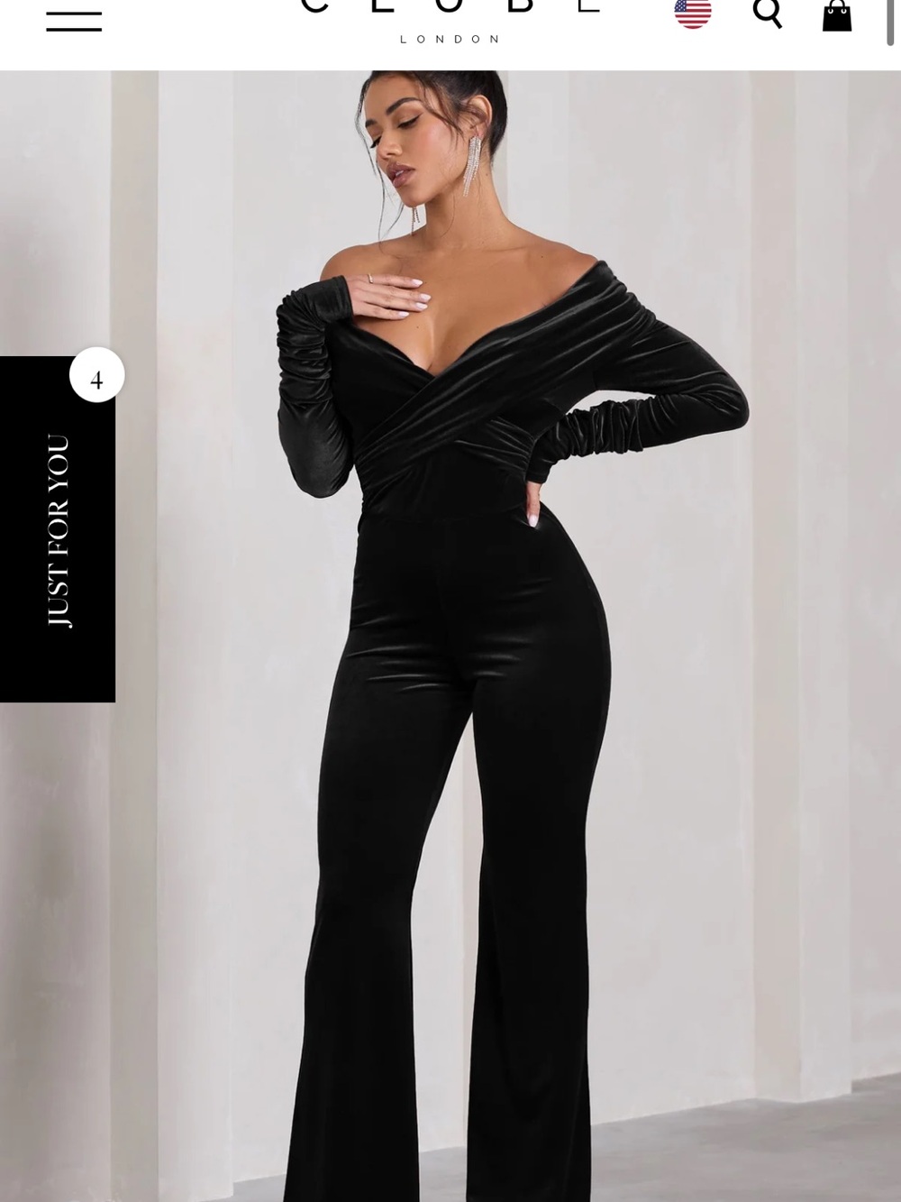 Off-Shoulder Black Velvet Jumpsuit